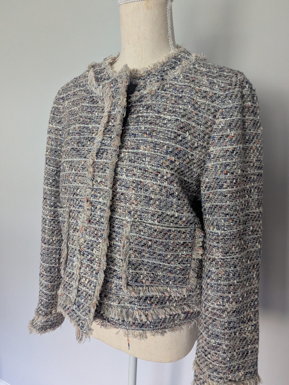 J. Crew Neutral Multi Tweed Fringe Jacket